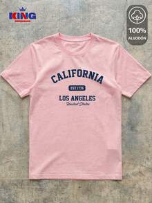 King T-shirt Playera 100% algodón de excelente calidad, esta playera garantiza una suavidad excepcional al tacto, cuello redondo con estampado "California Los Angeles Varsity" y manga corta - Rosa - Ver 2