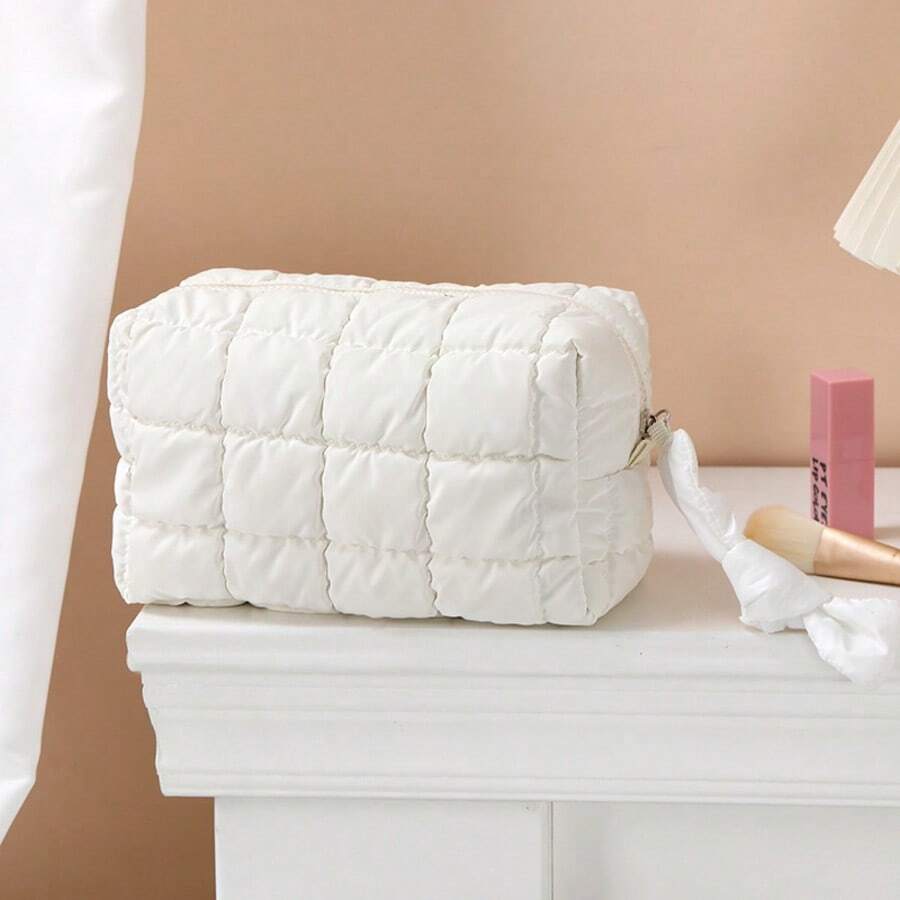 1 túi đựng mỹ phẩm chần bông, túi đựng đồ trang điểm mềm mại, túi đựng đồ vệ sinh cá nhân du lịch dễ thương dành cho nữ, túi đựng mỹ phẩm dung tích lớn, túi đựng mỹ phẩm chần bông kiểu ví, túi đựng đồ vệ sinh cá nhân thiết yếu, phiên bản Giáng sinh dành cho nữ/bé gái - Xem 1