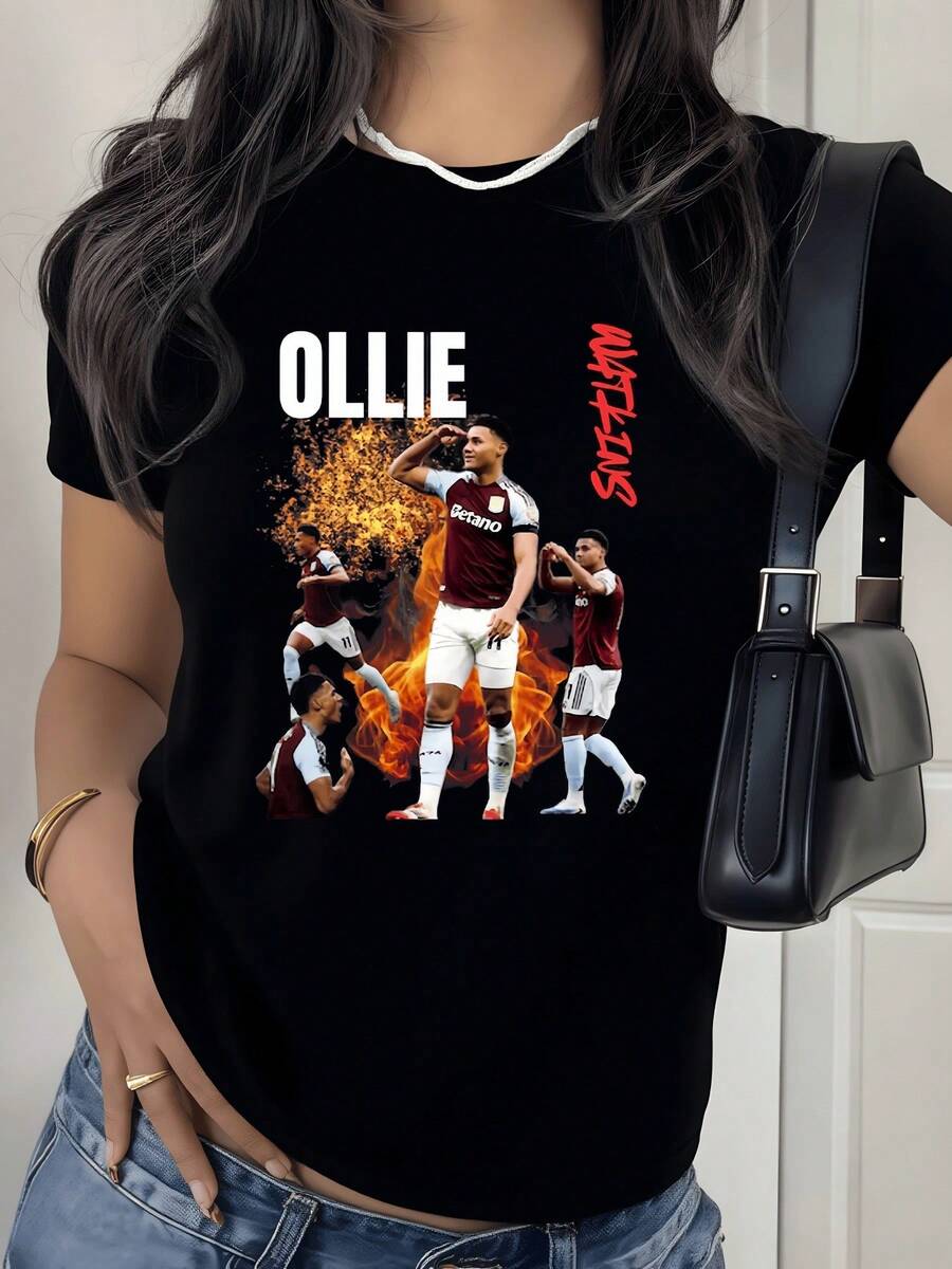 The Women's T-Shirt Features An Explosion Of Flames That Represents The Energy And Passion Of A Footballer, Highlighting Their Skill On The Field. A Tribute To Talent And Determination With The Image Of A Prominent Athlete, Perfect For Football Fans And Lovers, This Garment Captures The Essence Of Victory And Sportsmanship, Showcasing Iconic Moments Of An Athlete With A Great Impact. - 黑色 - 查看 1