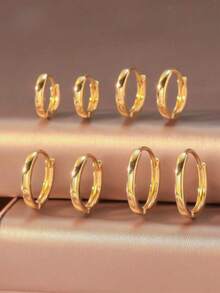 OBOVAY 4 Pairs Women's & Men's Classic Smooth Copper Hoop Earrings, Small Hoop Earrings Set, Infinity Symbol Earrings - Yellow Gold - View 14