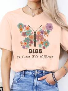 Camiseta de Mujer con Alfabeto Español - Aprendizaje del Idioma Español, Blusa Casual de Manga Corta y Cuello Redondo para Clases de Español y Atuendo casual - Durazno - Ver 6