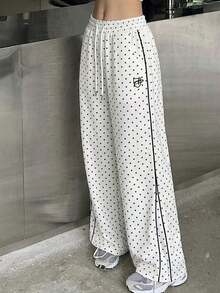 Pantalones casuales de mujer con estampado, cintura con cordón y bolsillos - Beis - Ver 5