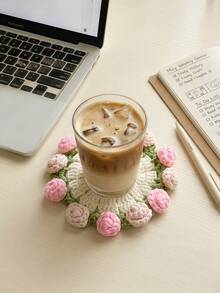 1pc Personalized Rose Bouquet Coaster With Custom Embroidery, Floral Drink Coaster For Dining Table, Coffee Table And Home Decor, Birthday Or Housewarming Gift For Mom, Friends And Coffee Lovers - Pink - View 5