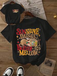 Camiseta casual de vacaciones para mujer, de manga corta y cuello redondo, con un atractivo estampado de mago, perfecta para el verano y la primavera, diseñada para mujeres. - Negro - Ver 12