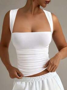 Fashionable Collared White Casual Vacation Fitted Tank Top, Suitable For All Seasons Summer - 白色 - 查看 11