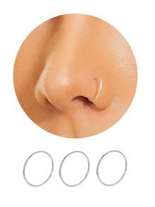 3pcs Silver Nose Rings, Unisex, 22G 8mm Petite Delicate Nose Piercing Jewelry, Mini Nose Septum Cartilage Earring - A-3pcs 8mm/0.32in Silver - View 5
