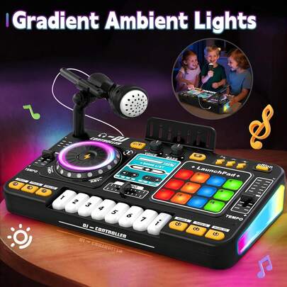 3-6 Years Old Kids DJ Mixing Console Toy, With DJ Turntable, Game Mode, Light Speed Control And Microphone, Suitable DJ Mixing Set Gift For Boys And Girls