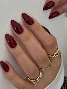 Unhas Postiças Curtas com Formato de Amêndoa na Cor Borgonha, Edição de Outono, Ajuste Perfeito, Presente do Dia dos Namorados, Suprimentos de Arte de Unhas - Vinho - Visão 7