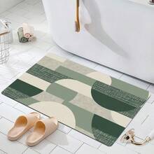1 buah Karpet Motif Abstrak Setengah Lingkaran Geometris Bertekstur Warna Hijau Sage, Krem, Beige, Alas Persegi Panjang Flanel Lembut, Alas Anti Selip Serat Poliester, Menyerap Air Cepat Kering, Dapat Dicuci dengan Mesin, Cocok untuk Lorong, Kamar Mandi, Kamar Tidur, Dapur, Gaya Minimalis Modern, Penggunaan Sepanjang Musim - 1PC - View 3