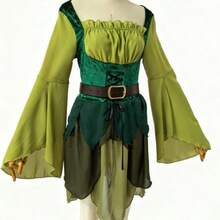 1pc COS Women's Medieval Green Fairy Dress, Halloween Costume - Multicolor - View 10