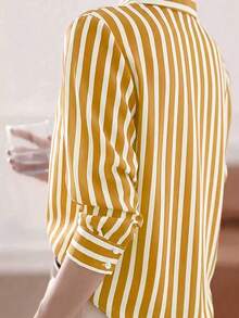 New Loose Long Sleeve Women Shirt, Solid Color Button-Up Blouse - Ginger - View 3