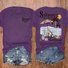 Conjuntos de Vacaciones para Mujer, Camiseta con Estampado de Conchas Marinas y Palmeras para la Playa, Camiseta Casual de Manga Corta para Mujer, Ropa de Mujer, Holgada y Cómoda, Ropa de Verano para Vacaciones de Mujer - Morado - Ver 10