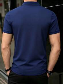 Men's Summer Solid Color Polo Shirt | Short Sleeve Simple Pattern Print Top, Perfect For Beach, Outdoor, Commute And Daily Wear, Also A Great Father's Day Gift - Royal Blue - View 2