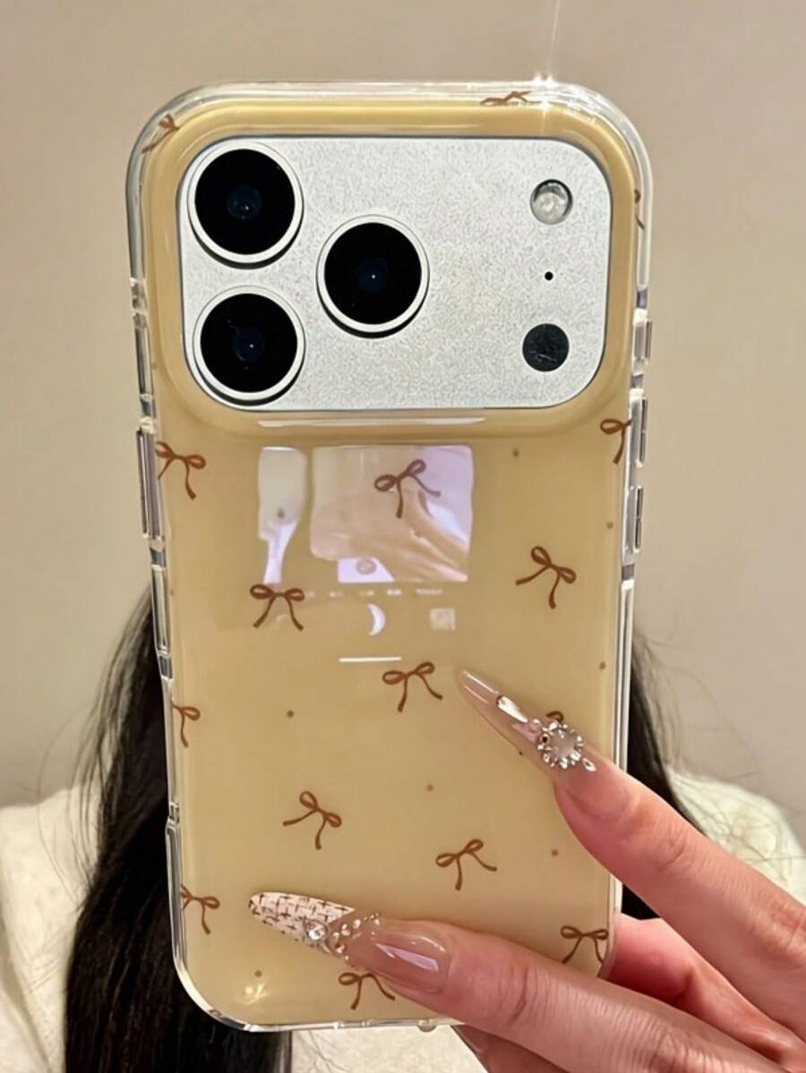可愛 3D 漸層亮片手機殼適用於 iPhone 17 ProMax、17 Pro、17 Air、16、15、14 Plus、13、12 Pro Max、11,奢華亮面保護軟殼 - 黃蝴蝶結波點 - 查看 1