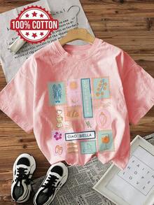 1 Piece Summer Casual Women's Top, Vintage Style, Lobster And Shell Print, VITA CIAO BELLA, Round Neck, Pure Cotton Short-Sleeve T-Shirt 2026 - 粉色 - 查看 1