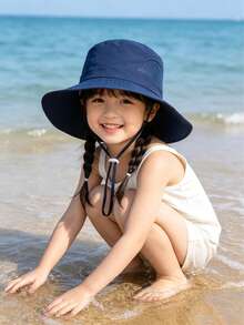 1pc Kids' Solid Color Bucket Hat, Adjustable Windproof Cord, Fashionable Versatile Sun Protection, Essential For Boys And Girls Outdoor, Holiday, Beach Party In Summer - Multicolor - View 4
