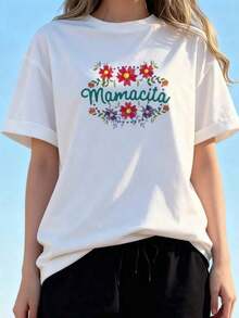 1 Piece Of Mamacita T-Shirt For Latin Women, Printed Cotton, T--4180g, 100% Cotton. - 白色 1 - 查看 2