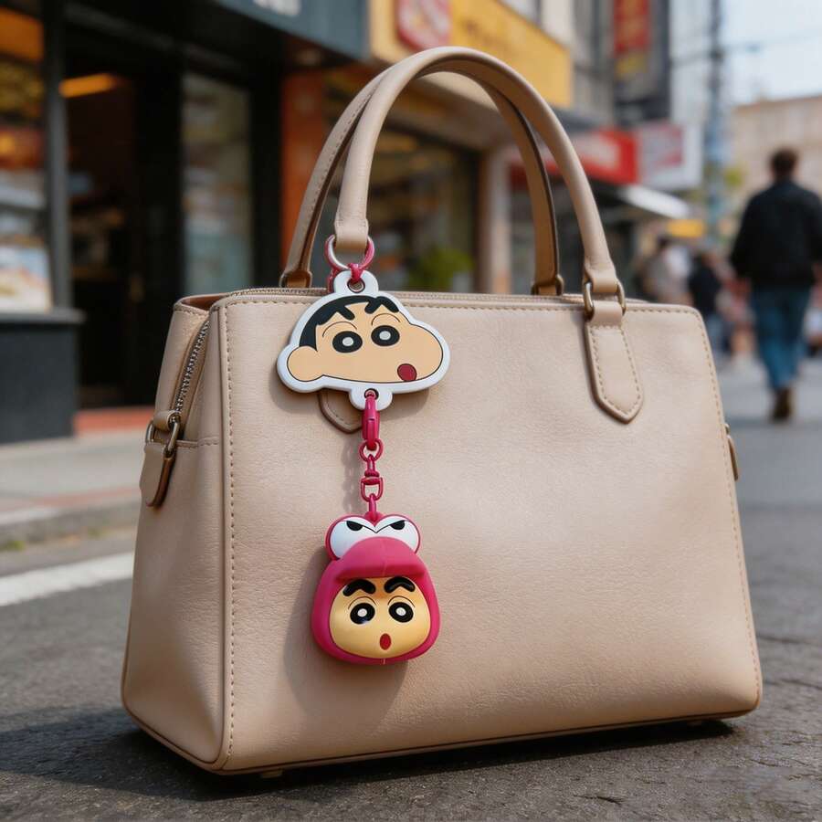 MINISO Crayon Shin-Chan Keychain, Cartoon Bag Accessory With Funny Expressions, Cute Decorative Keychain, Lightweight And Durable, Multiple Color Options For Daily Use, Various Styles Available - Rose Red - View 1