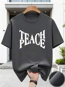 Casual Style Men's T-Shirt Peace Text Design Summer Wear Gift For Friends - White - View 10