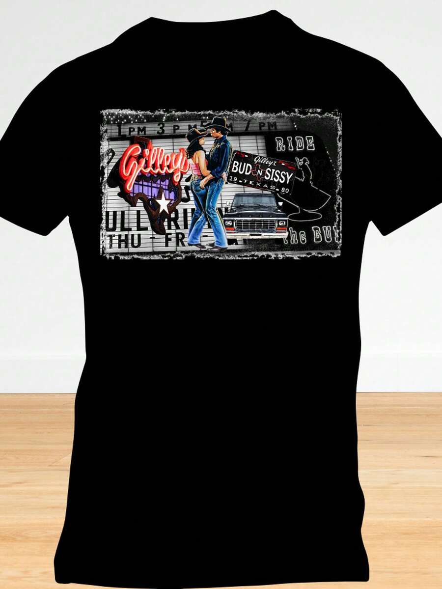 Camiseta Bud and  Urban Cowboy - Estampado de estilo western, con elementos de Bud y , cuello redondo, estilo casual, adecuada para eventos temáticos y uso diario, ropa lavable a máquina, camiseta de hombre, camisa de hombre, álbum del mundial 2026 - Negro - Ver 1