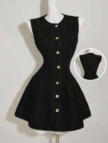 MOD Women's Blue Denim Sleeveless Bodycon Mini Dress - 黑色 - 查看 6