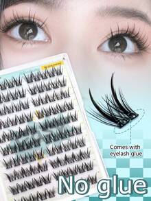 100pcs/Set D-Curl Glue-Free Double-Tip Cat Ear Cartoon Lashes, Fluffy Curly Segmented 3D Lashes, Waterproof, Suitable For Beginners, Easy To Wear, Portable - View 2
