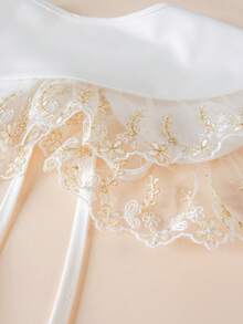 1pc Women's White Embroidered Fake Collar, Double-Layer Ruffle Decor Fashion Shawl Collar, Suitable For Daily Wear - 1202-a-white - View 3