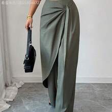 MewMuse. Elenzya Pantalones sueltos asimétricos elegantes y casuales para mujer - Verde - Ver 7
