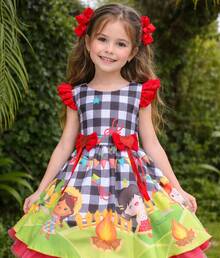 Children's Themed Festa Junina Dress With Full Skirt, Ruffles, And Sparkly Bows - màu đen - Xem 1