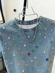 Camiseta de manga corta con cuello redondo, estampado floral, de uso casual y versátil para uso diario - Multicolor - Ver 3