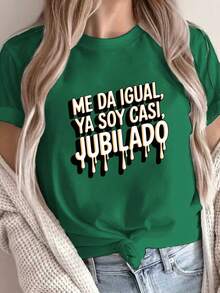 Talla grande - talla extra grande - camiseta de mujer, hecha de algodón puro, tela ligera y transpirable, diseño de cuello redondo, diseño estampado, corte de manga corta, adecuada para primavera y verano. - Verde - Ver 1