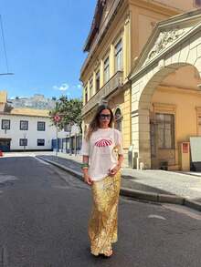 1 pieza Blusa de Cuello Redondo para Mujer, Estampado de Verano, HOTEL DE LA PLAGE, Camisa de Algodón Premium 180g 100% Algodón - Blanco - Ver 5