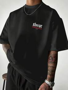 Camiseta de verano para hombre, estilo urbano, camiseta casual de manga corta para hombre con estampado gráfico sencillo y cuello redondo, hecha de tela cómoda y transpirable, adecuada para vacaciones al aire libre o uso diario. - Negro - Ver 2