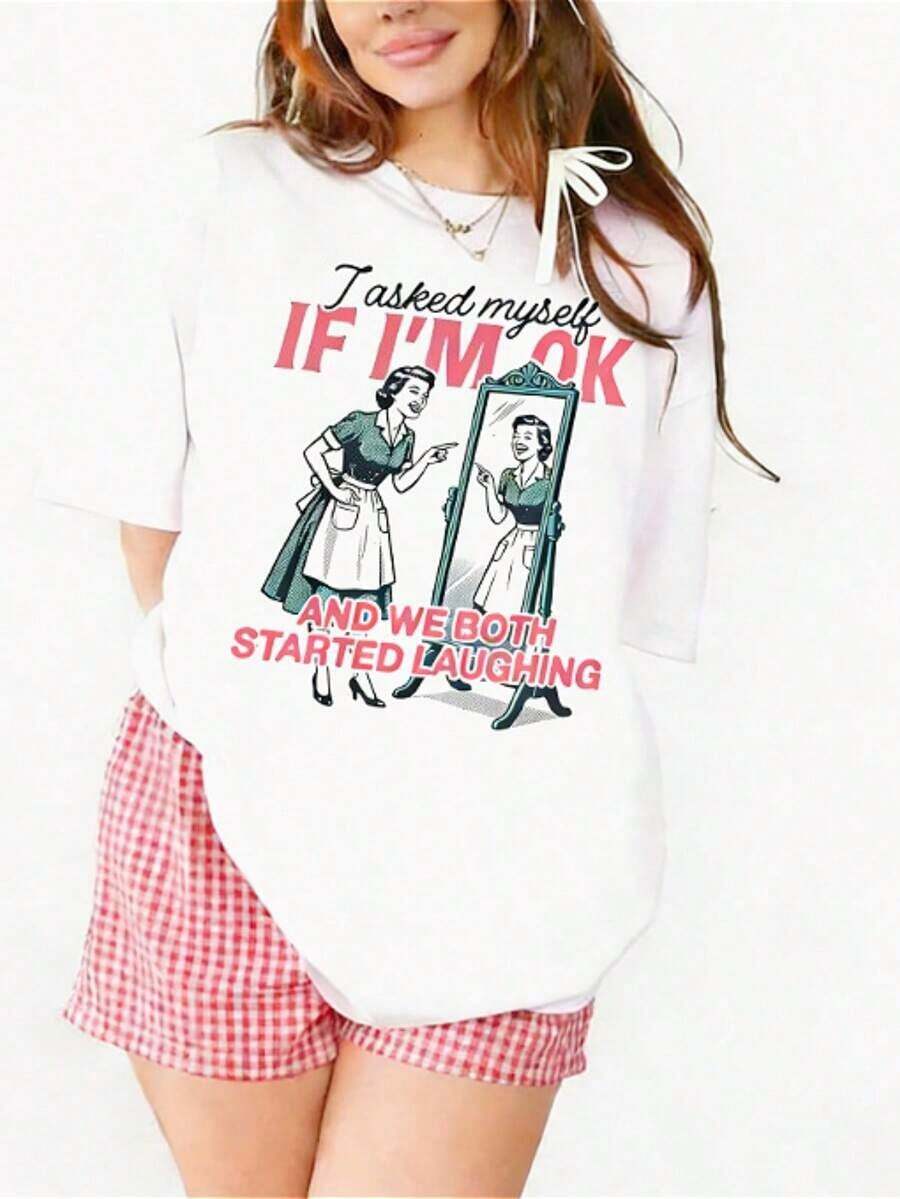 1 Piece Artsadd Funny Mental Health Design T-Shirt, Humorous, Retro, For Anxiety, Humor, Crazy Mom Life, Casual Cotton Crew Neck T-Shirt For Spring And Summer, Super Soft, Breathable For Summer - Perfect Gift For Mother's Day Or Easter For Mom, Couples, Family And Friends, 180g 100% Cotton. - 1-白色 - 查看 1