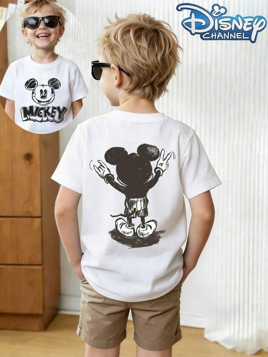 Disney Boys' Cool & Simple Style Reversible-Print T-Shirt Featuring Mickey Mouse-Showcasing Sketch-Art Graphics, This Soft, Casual, Crew-Neck, Short-Sleeve Top Offers A Comfortable, Relaxed Fit-Perfect For Everyday Wear And Theme Park Adventures. - White - View 1