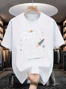 T-shirts de algodón para hombres: camisetas suaves y clásicas para el día a día |     Diseño Papá, te quiero hasta el infinito y más allá |     Ideal para padres amantes del espacio - Blanco - Ver 1