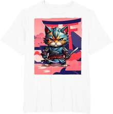 Japanese Art T-Shirt And Samurai Cat From Japan - 白色的 - 查看 4