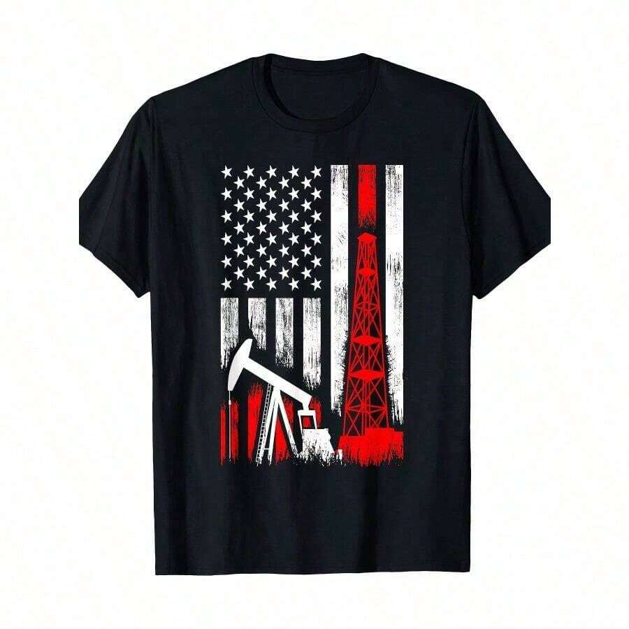 Camiseta Genial de Arte de Campos Petroleros para Hombres y Mujeres Amantes de la Perforación - 100% Algodón - 220g - Negro - Ver 1