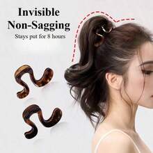 1/2/4pcs Invisible Non-Collapsing S-Shaped High Ponytail Hair Claw, 2pcs Tortoise Shell Pattern, 8-Hour Secure Non-Slip Lightweight Hair Clip, Fashionable Women Girls Daily Party Styling Hair Accessory - One Size Fits All - View 6