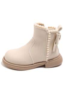 1 Pair Girls' Pom Pom Zipper Princess Ankle Boots, Soft Sole Anti-Slip, Versatile, Autumn/Winter New Arrival - Beige - View 6