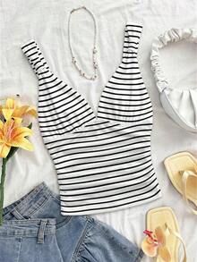 Camiseta de mujer elegante para vacaciones, de tela de punto a lunares, con tirantes retorcidos y fruncidos, de ajuste ceñido, adecuada para vacaciones, citas, té de la tarde, playa, crucero, viaje a la ciudad, vacaciones en la isla, festival de música, vacaciones bohemias, se puede usar por dentro o por fuera - Multicolor 4 - Ver 8