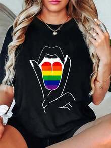 Camiseta 100% Algodón Orgullo Arcoíris para Adultos, para Fiestas Gay, Lesbianas, Queer, CSD, LGBT, Transpirable y Cómoda - Negro - Ver 5