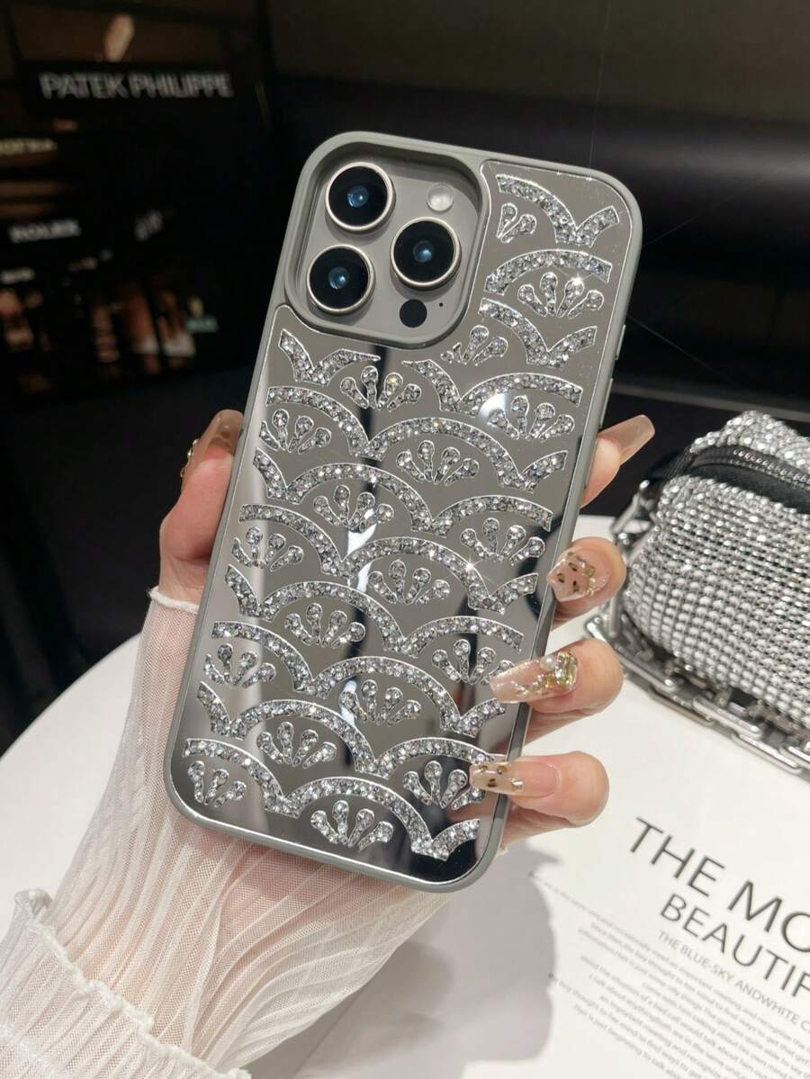 1 pieza Funda de teléfono con espejo de cristal de onda plateada, resistente a golpes y a salpicaduras de aceite, adecuada para iPhone 17 Pro Max