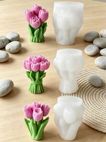 1pc Tulip Candle Silicone Mold Resin Casting Mold DIY Flower Candle Polymer Clay Craft Gypsum Home Decoration - White - View 1