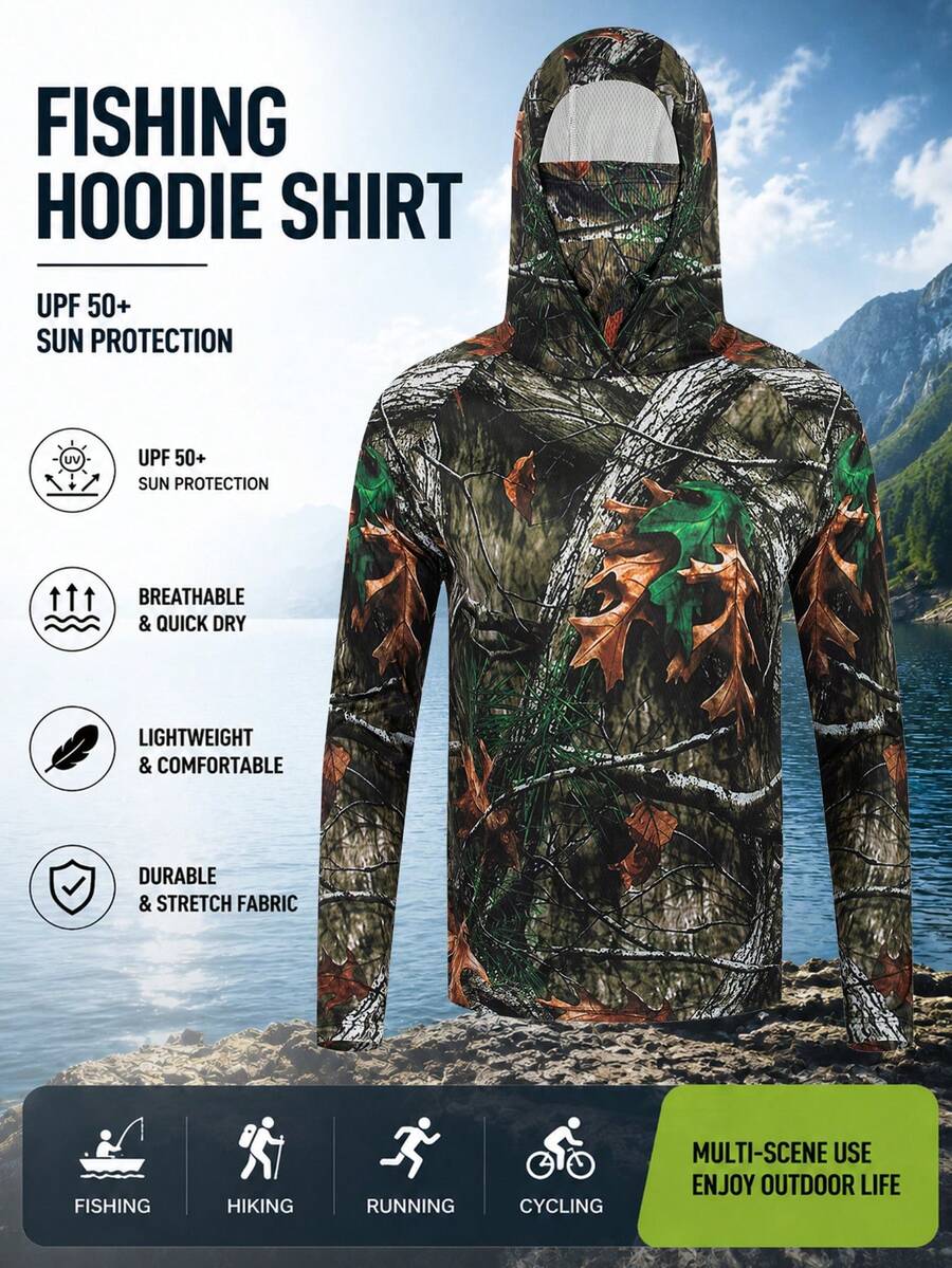 Men's Lightweight Breathable Fishing Hoodie, UV Protection Sun Protection Shirt Sports - Multicolor - View 1