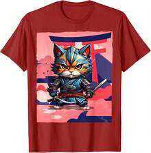 Camiseta de arte  japonés y gato samurái de Japón - Arándano - Ver 4