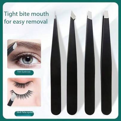 Stainless Steel Precision Tweezers, Professional Eyebrow Hair Remover, Anti-Slip Beauty Tool For Eyebrow Shaping, Eyelash Extension, Beard & Ingrown Hair Plucking