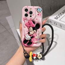 This Disney Mickey Mouse Lanyard Phone Case Is Fully Covered In TPU Material. It's Shockproof, Lightweight, And Compatible With IPhone17/16/11/13/15/15 Plus/15 Pro/15 Pro Max/12/14 Pro Max/11 Pro Max/12 Pro/12 Pro Max/13. This Phone Case Makes A Popular Birthday Gift Or Business Gift; It's Durable, Stain- And Fingerprint Resistant, And Suitable For Both Men And Women. The Set Also Includes A Mickey Mouse Phone Case And A Mickey Mouse Plush Bracelet. It's A Perfect Gift For Friends And Family. This Stylish Phone Case Is Fun, Lightweight, And Durable. IPhone17 Pro Max Phone Case, Minnie Mouse Phone Case. - trắng - Xem 1