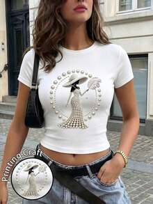 Camiseta de mujer de cuello redondo holgada de manga corta, con estampado de lazo de fresa pintado a mano en estilo retro americano dulce, adecuada para picnic de primavera, campus diario, citas, salidas casuales, mercado retro y otras ocasiones de verano - Blanco 2 - Ver 5