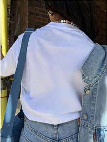 Camiseta de manga corta con estampado de letras informal para mujer , verano - Blanco 3 - Ver 2